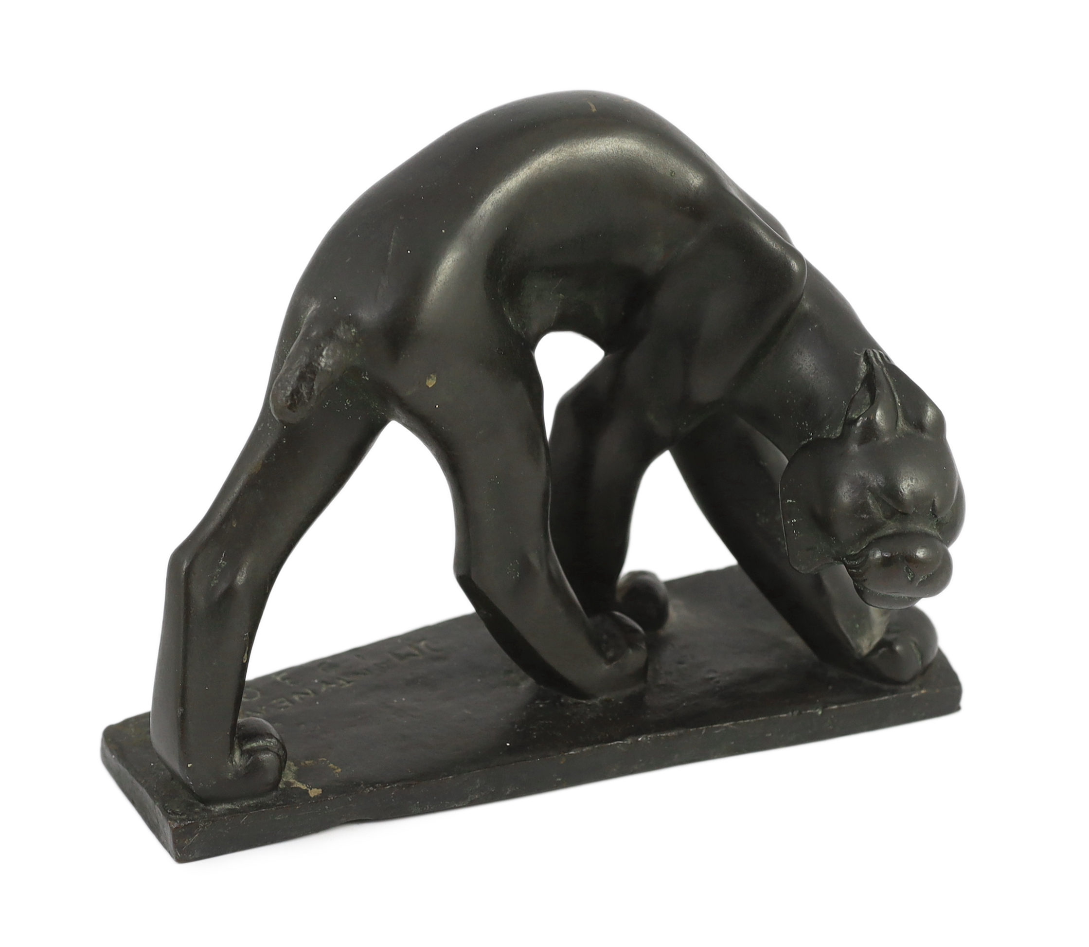 Johan Jussi Rickhard Mäntynen (Finnish, 1888-1978). A bronze model of a lynx, 29cm long, 22cm high